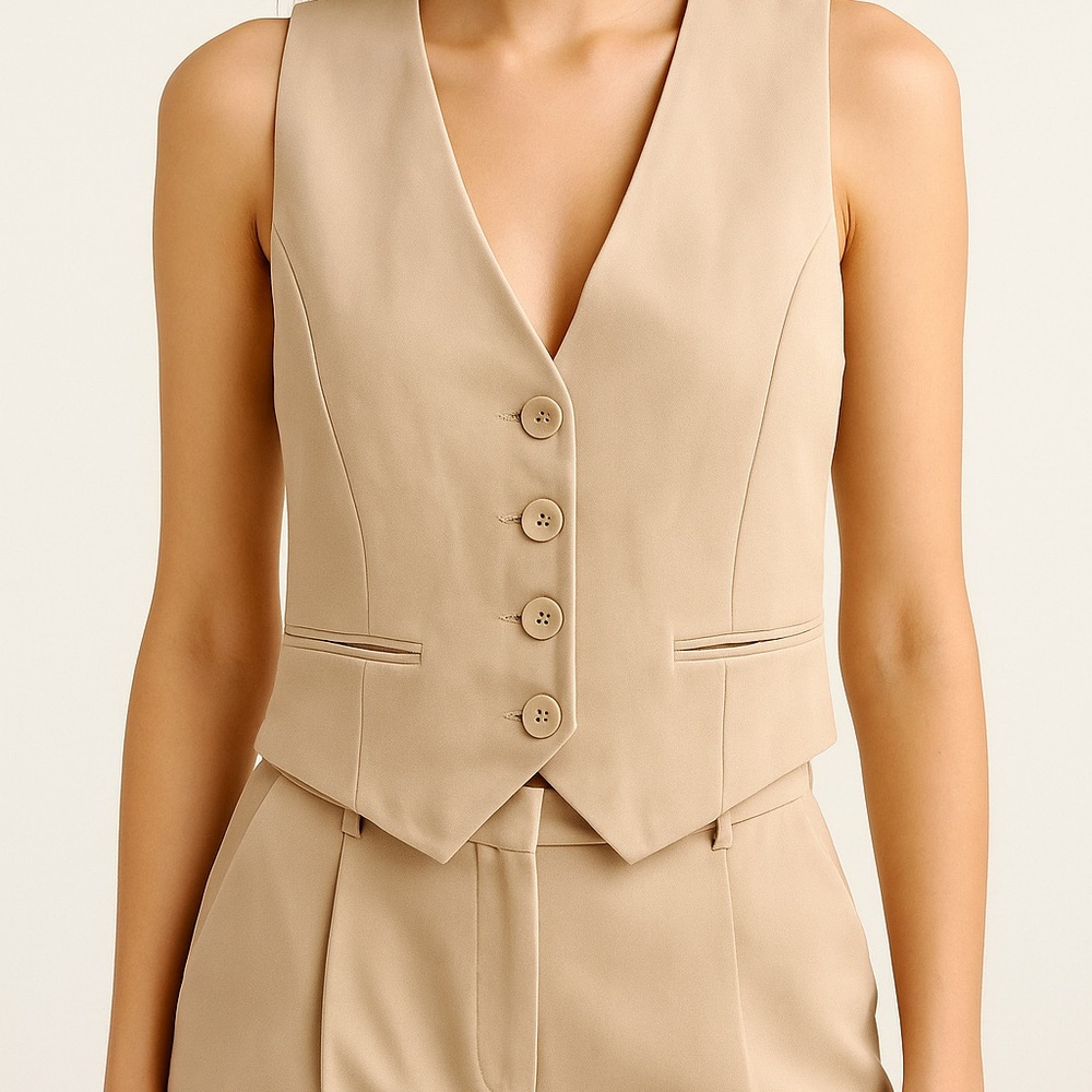 Women's light Tan Cropped Vest SHEIN